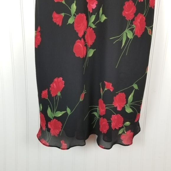 Womens Midi Dress Size 14 Black Red Floral Cowlneck Whimsigoth Fairy Grunge Y2K - Picture 10 of 11